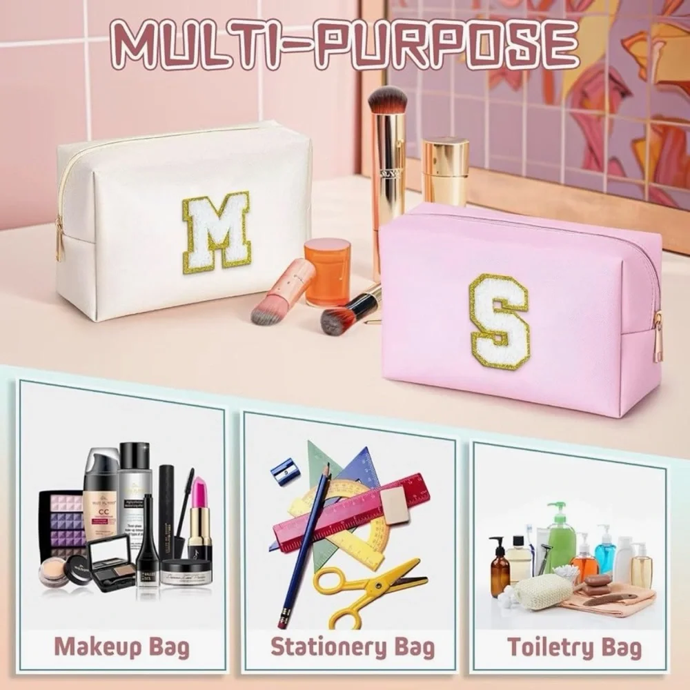 White Cosmetic / Toiletries Pouch with Gold Monogram “S”